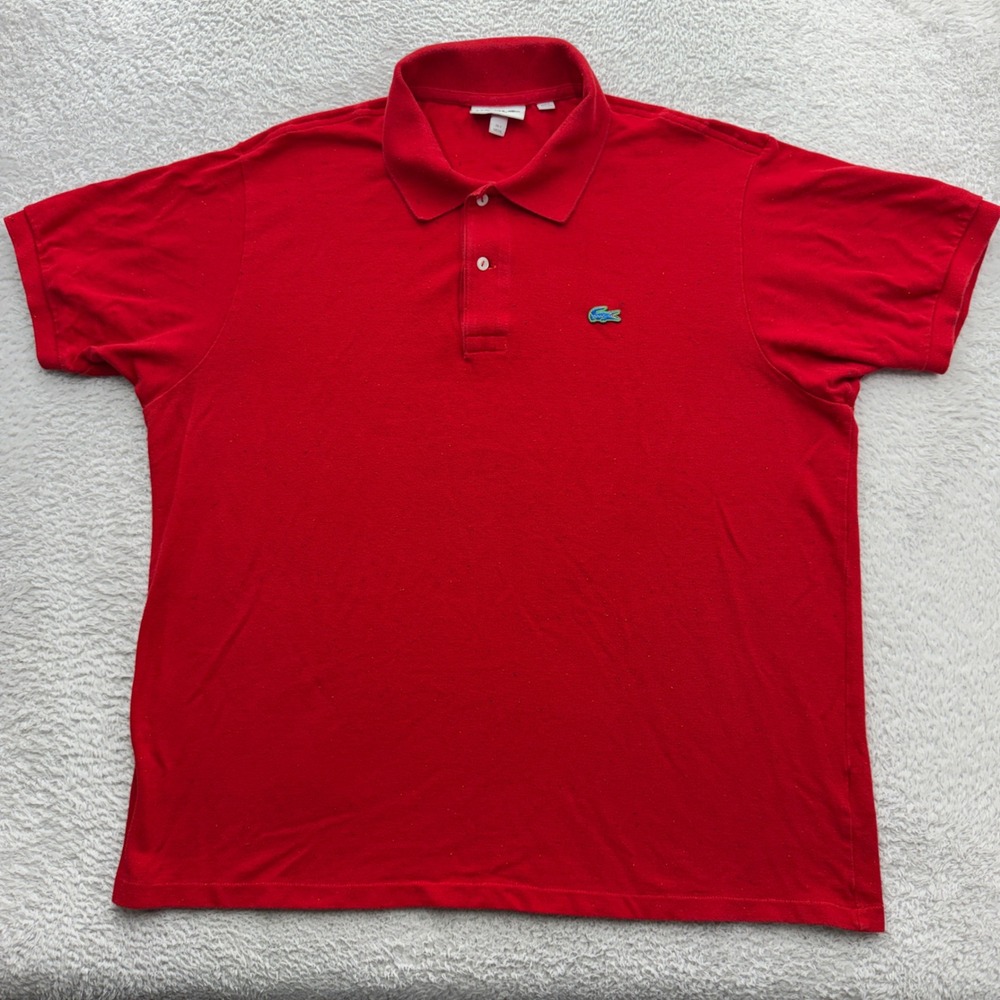 Lacoste Mens Classic Fit Red Speckled Polo Shirt Size US XXL FR 7 Short Sleeve
